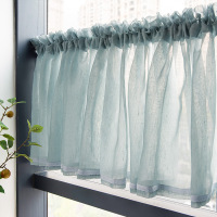 厨房短帘美式纱帘半帘窗帘遮挡隔断帘窗户魔术贴免打孔纱飘窗短款