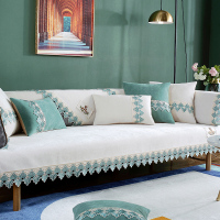 雪尼尔沙发垫四季通用北欧简约盖布沙发套罩蕾丝防滑靠背巾坐垫子