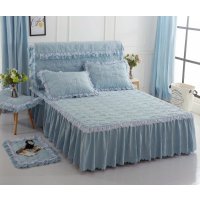 欧式水洗棉夹棉床裙单件纯色蕾丝加厚床罩席梦思防滑床套床头罩