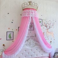 床幔公主蚊帐家用欧式少女可爱床头帘纱帘装饰帘粉嫩宫廷皇冠架