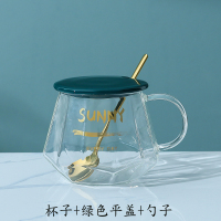 SUNNY(绿平盖)普通包装|耐热玻璃杯子带把家用办公室女用水杯花茶杯咖啡牛奶马克杯带盖勺