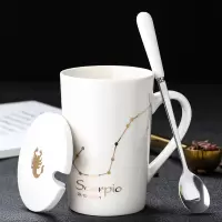 天蝎座-白|创意个性杯子陶瓷马克杯带盖勺情侣喝水杯家用咖啡杯男女茶杯