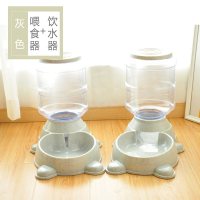 升级款大熊饮水喂食灰色(两件套)|宠物自动饮水器喝水碗喂食器喂食盆狗猫咪饮水机猫犬泰迪狗狗用品