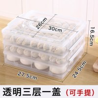 透明三层一盖(手提款)|饺子盒冻饺子速冻家用放水饺的托盘冰箱冷冻馄饨盒多层保鲜收纳盒