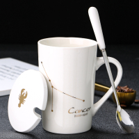 巨蟹座-白|创意个性杯子陶瓷马克杯带盖勺潮喝水杯家用咖啡杯男女茶杯S0