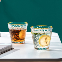 280ml矮款金边锤纹杯[2只装]|玻璃杯描金锤纹金边喝水杯子套装家用日式ins风牛奶杯咖啡