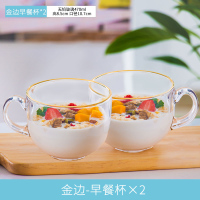 2金边杯|透明燕麦早餐杯牛奶咖啡玻璃杯子家用带盖勺大肚水杯ins风女带把
