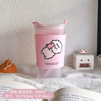 粉色-自拍羊驼|ins风可爱绵羊磨砂玻璃杯少女网红咖啡牛奶早餐杯子水杯带勺J4