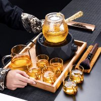 8头(龙胆壶/金把)套装+电陶炉/钻石黑+手拉盘|煮茶壶茶具套装电陶炉家用网红养生壶烧水功夫茶杯花茶泡