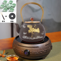 胡桃木纹茶炉+仙鹤铁壶+9件套|电陶炉茶炉迷你电陶炉家用小茶炉烧水静音泡茶炉铁壶煮茶炉煮茶器K5