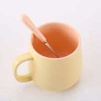 樱草黄-天籁杯配秋缃橘勺|北欧ins创意马克杯子带勺撞色咖啡杯陶瓷水杯带盖哑光牛奶杯Q0