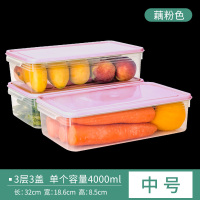 软盖密封藕粉色-三件套⭐单个4000ML⭐|冰箱收纳盒抽屉式收纳神器厨房大储物盒食物鸡蛋保鲜盒冷冻密封盒