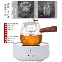 圆八角蒸煮茶壶+Q3三挡白色电陶炉[六个八角杯]|蒸汽煮茶器电陶炉黑茶普洱茶锤纹玻璃侧把煮茶壶茶杯烧水泡茶