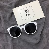 韩国ulzzang原宿墨镜女复古圆框太阳镜米白色边框修脸果冻粉眼镜