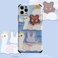 刺绣小熊兔子11pro/x/xs/xr/se手机壳ipe7p女8plus个性创意全包摄像头保护套ins可爱软壳