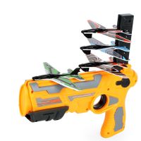 网红同款空中战弹射连发滑翔泡沫飞机枪男孩户外对决儿童宝宝玩具|黄色-马力超强-10架飞机