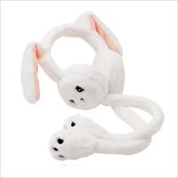 网红一捏会动发光秋冬男女孩保暖毛绒兔耳朵可爱帽子儿童玩具批发|耳捂款白色[会动]