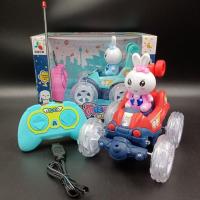 儿童玩具车男孩女孩小白兔翻斗特技车充电版儿童无线遥控车翻斗车