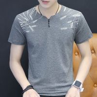2020夏季新款男士v领短袖T恤衫印花半袖修身韩版男装休闲上衣服潮