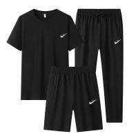 冰丝休闲套装男夏季运动套装胖子加大宽松短袖运动服大码三件套装