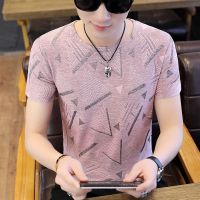 男士冰丝短袖T恤新款潮牌圆领半袖潮流夏季体桖夏装修身打底衫男