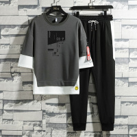 男士套装夏季休闲帅气薄款青少年学生韩版潮流精神小伙一套衣服男