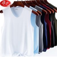 浪莎冰丝无痕背心男夏季运动健身大码无袖内衣马甲修身打底汗衫潮