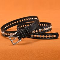 皮带女腰带女新款金属朋克风简约圆圈孔镂空皮带细装