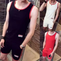运动套装男夏季跑步健身训练衣服休闲短裤修身无袖背心套装男装潮