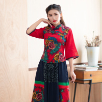 中国风棉麻唐装轻熟风改良旗袍两件套大码民族风小立领洋气套装女