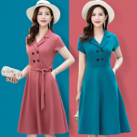 夏季洋气妈妈装连衣裙短袖气质中年女装西装裙子中长款显瘦收腰潮