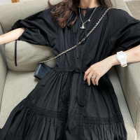 气质赫本风连衣裙女学生2020夏季新款收腰中长款显瘦A字小黑裙子