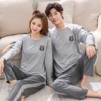 睡衣男女士长袖纯色棉质春秋青年学生卡通中年情侣套装韩版家居服