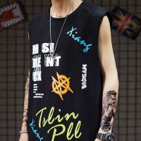 纯棉坎肩背心男士学生圆领篮球运动健身街头涂鸦印花港风无袖T恤