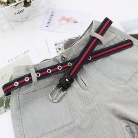 韩国新款拼色时尚条纹学生帆布腰带针扣牛仔裤休闲裤带装饰女皮带