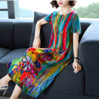 2020夏季新款欧洲站时尚印花显瘦连衣裙女宽松大码女装中长款裙子