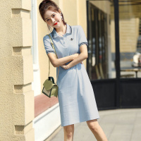 休闲粉色刺绣polo裙女2020夏新款运动裙中长款连衣裙女