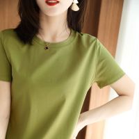 100%丝光棉短袖T恤女圆领纯色纯棉宽松背心 新款半袖显瘦打底衫薄