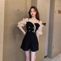 2020年夏季新款一字肩连衣裙收腰显瘦女神范气质小个子温柔风短裙