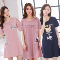 [今日送礼]夏季纯色棉质睡裙可爱女士加肥短袖卡通睡衣外穿