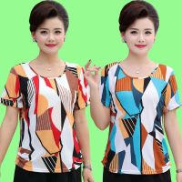 中老年女夏装圆领短袖T恤 中老年妈妈装40-60岁夏季宽松大码