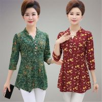 中老年女装新款春秋装七分袖衬衫上衣妈妈秋季打底衫中年衣服T恤