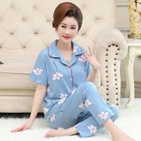 中老年妈妈睡衣女夏季纯棉短袖长裤套装中年女士大码夏天家居服装