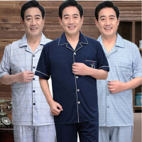中老年睡衣男士夏季纯棉短袖薄款中年睡衣夏天老人爸爸家居服套春