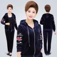 中老年金丝绒运动套装女妈妈装套装春秋时尚两件套中年妈妈套装