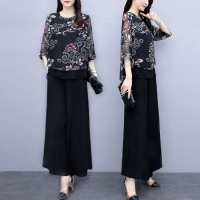 单件/套装大码女装夏胖mm时髦显瘦上衣女减龄韩版阔腿裤女两件套