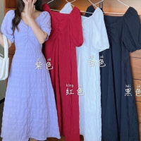 夏季2020新款韩版法式小众V领裙子温柔风褶皱中长款显瘦连衣裙女