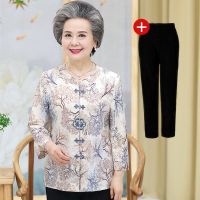 奶奶夏装套装中老年人女妈妈唐装上衣60岁70老人衣服太太夏季衬衫