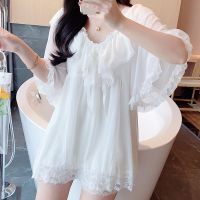 很仙的睡衣女夏季冰丝带胸垫可爱网红纯棉公主风宫廷两件套装