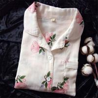 日系纯棉纱布睡衣女春秋季长袖双层纱可爱夏天薄款大码家居服套装